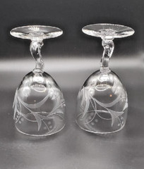 Fostoria Crystal Gray Cut Spring Pattern 4 1/2″ Wine Glass – set of 2