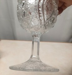 EAPG Pittsburgh Daisy, Cane & Button Clear Glass Goblet Stemware 5 3/4 in. Tall