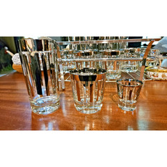 Dorothy Thorpe Style Platinum Silver Stripe Bar Glass Set With CADDY MCM WOW!