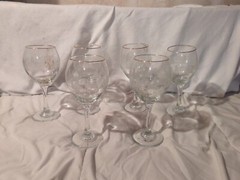 Arby’s Vintage Set of 6 LIBBEY Christmas Tree Winter Gold Rim Wine Glasses UC
