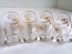 Lot Set 4 Libbey Flat Tumbler Drinking Glasses 8oz White Rose Gold Ribbon & Rim
