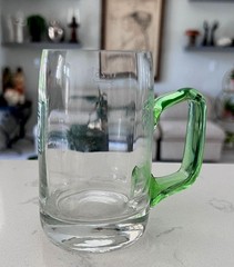 SIGNED VINTAGE DAB DORTMUNDER CRYSTAL GLASS MUG w/ GREEN APPLIED HANDLE