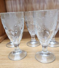 Set of 4 Vintage Arcoroc France Clear Molded Embossed Fruit Design Goblets