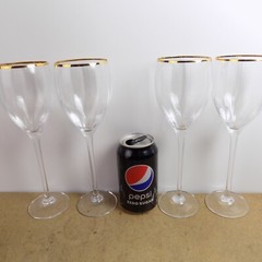 4 Cristal d’Arques Durand Clarisse Gold 9.5″ Water Goblets Glasses Rib Optic