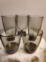 SALE! WAS 35. VTG MCM 5PC BLACK/SMOKEY BLACK DRINK SET
