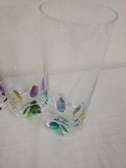 France Crystal Tumblers (5) Colored Projection Kaleidoscope Base 6 3/4″
