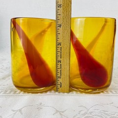 Pier 1 Amber Yellow Red Mouth Blown Art Glass 8 Tumblers Look Like Murano Repro