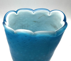 Blue Satin-Cased-Raindrop-Mother Of Pearl Art Glass Vase 8 1/4″