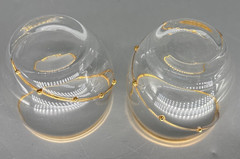 Lot of 2 artist made clear elegant glass gold rim & side embellishment 5 oz
