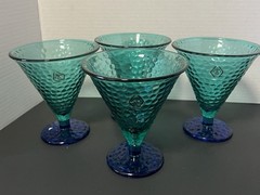 4 Vintage Vidrios De Levante Glasses Pebbled Turquoise Blue Made in Spain 5” Bar