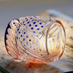 Rock Whisky Glass Hand Carved Vivid Gold Fish Pattern Edo Kiriko Glass 270ml/9oz