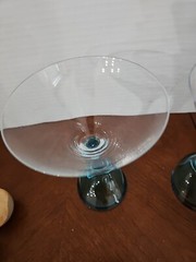 Set of 2 BOMBAY SAPPHIRE GIN 7″ Martini Glasses Wavy Blue Hollow Stem Shot Combo