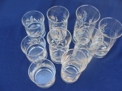 Vtg Libbey Flat Tumblers Lot Of 9 Glasses 3 Sizes 8-12-16 oz Wheat Pattern