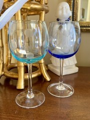 Waterford Marquis Polka Dot Set Of 2 Blue And Green Wine Glass Balloon Goblets