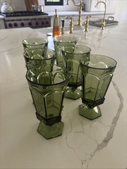 Fostoria Virginia Dark Green Iced Tea Glasses 6.78” Tall Set of 6 Vintage