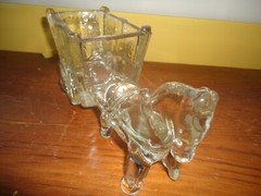 Vtg Donkey Horse and Cart Wagon Clear Glass Toothpick Holder Candy Nut Dish 50s