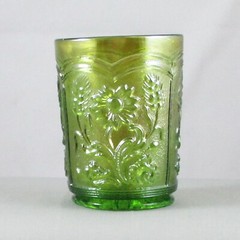IMPERIAL FIELDFLOWER GREEN CARNIVAL GLASS TUMBLER LIME GREEN