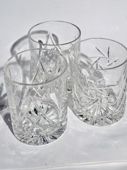 Vintage Set of 3 Lead Crystal Glasses Low Ball/ Rocks Pinwheel Star Cut
