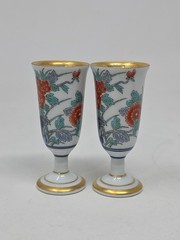 Vintage Japanese Arita Yaki Porcelain Wine Goblets Gold Gilded 3.75″ Tall