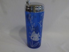 HAZEL ATLAS ANGEL FISH RITZ BLUE COCKTAIL SHAKER & 6 TUMBLERS