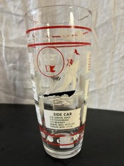 Unmarked Cocktail mixer with Recipe Pattern, Clear w/ Red Band Decor