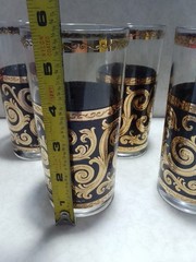 Vintage Set Of 5 Culvers 22k Gold Ebony Baroque Highball Glasses