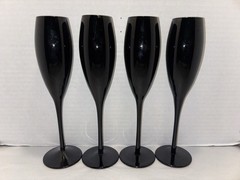 4 PC Vintage Libbey Black Amethyst Champagne Flutes Stemmed Glasses 9 7/8”
