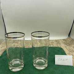 Vintage Platinum Trimmed Heavy Bottom Highball Glasses Set (2) 2.5” D X 5.5” T