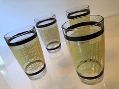 Vintage (1940s-1950s) YELLOW BURLAP~4pc Set~11oz~BEVERAGE~TUMBLER~GLASSES