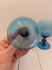 Vintage MCM Italian Blown Balloon Wine Glass 1960’s Cobalt Blue Teal Set/2 7″