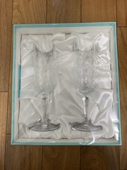 未使用 Tiffany & Co. Floret Champagne champaign Pair Set Wine Glass W/ Blue Box JP