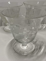 Antique Vtg Rococo Style Harp Etched Crystal Footed Cordials Glasses Stemware