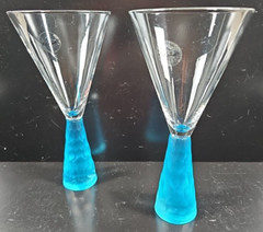 2 Artland Presscott Aqua Wine Glasses Set Elegant Clear Frosted Stemware Bar Lot