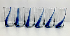 Set 6 Greenbrier Blue Ribbon Highball Drinking Glasses