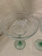 Vtg Durand Cristal D’arques Green Stem Sombrero Margarita Set 2 Embossed Glasses