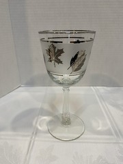 6 Vtg MCM Silver Rim Stemmed Frosted Wine Glasses Metallic Leaf Goblet 7.25″