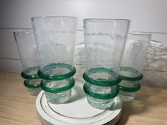 VTG Blenko Bischoff Crackle Glass Emerald Green Double Ring Tumbler High Ball