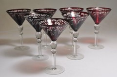 Antique 7 GIBSON HOUSEWARES Glass Burgundy Martini Glasses -Excellent Cond.