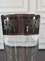 Vintage Set of 6 Highball Glasses Bronze Etched Floral Band Dorothy Thorpe Style