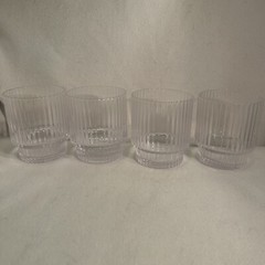 Clear Ribbed Old Fashion Glasses Set 4 8 Oz