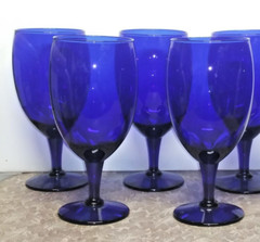 Set of 4 Libbey Goblet Glasses Premiere Cobalt Blue Iced Tea Tulip-Shape Footed