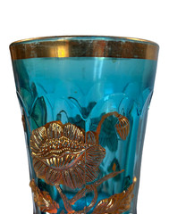 Antique Transparent Blue Original Poppy with Gold Accents – Pitcher & 6 Tumblers