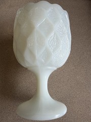 Antique Vintage Milk Glass Chalice Goblet Candy Dish Bowl 6.25″ Scalloped Nice