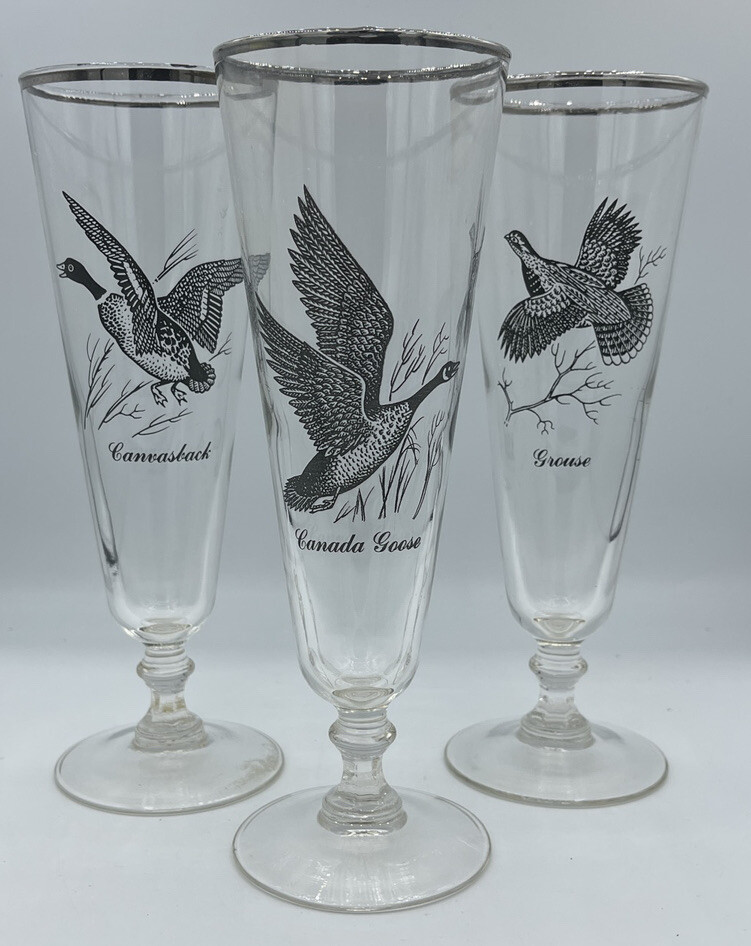 Federal Glass Sportsman Beer Glasses Birds Grouse Canada Goose Canvasback 3 Pc