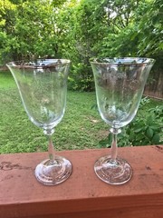 Wallace Crystal Water Goblets (2) With Silver Plate Trim & Etched Design