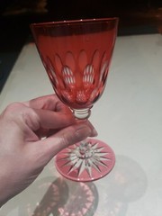 Wine Glass, American Brilliant Period Cranberry Red Cut to clear Crystal Webb?
