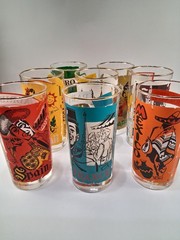 full set 8 vintage Libby cities of the world glasses 1960s MCM high ball Spain