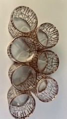 Imperial Glass Shoji Trellis 22K Gold 12oz. Double Old Fashion Glasses Set of 7