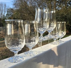 6 Vtg Fine Crystal Water Goblets TIFFIN FRANCISCAN ONDINE Iced Tea Glasses RARE