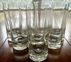 Crate & Barrel Direction Highball Glasses Set/8 Bubble in Base 12oz 6 1/8″ H